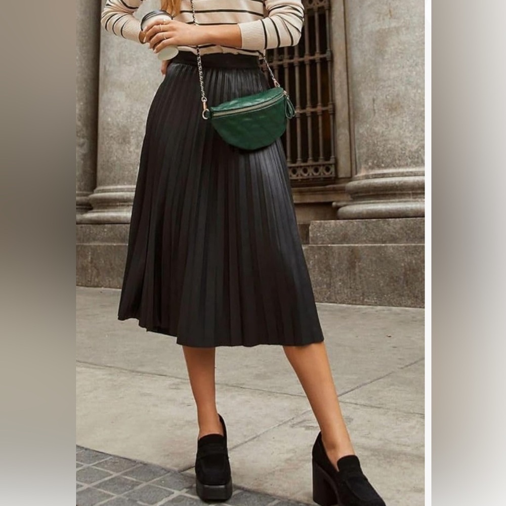 Pleather pleated midi skirt